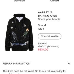 Bape × AAPE hoodie
Bathing Ape AAPE black space galaxy hoodie
